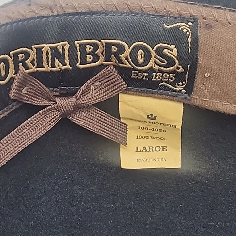 Goorin Bros Fedora Hat 100% Wool Black Brown Ribbon Band Men Sz Large USA Made